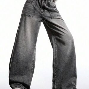 Wide Leg Grey Denim Jeans